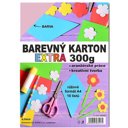 Barevný karton Extra 300g A4, 10listů, růžový