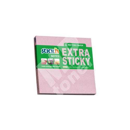 Samolepicí bloček Stick n Extra Sticky recyklovaný pastelově růžový, 76 x 76 mm 1