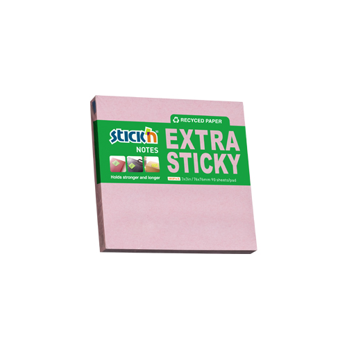 Samolepicí bloček Stick'n Extra Sticky recyklovaný pastelově růžový, 76 x 76 mm