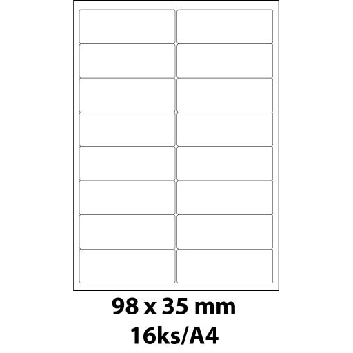 Print etikety Emy 98x35 mm, 16ks/arch, 100 archů, samolepící