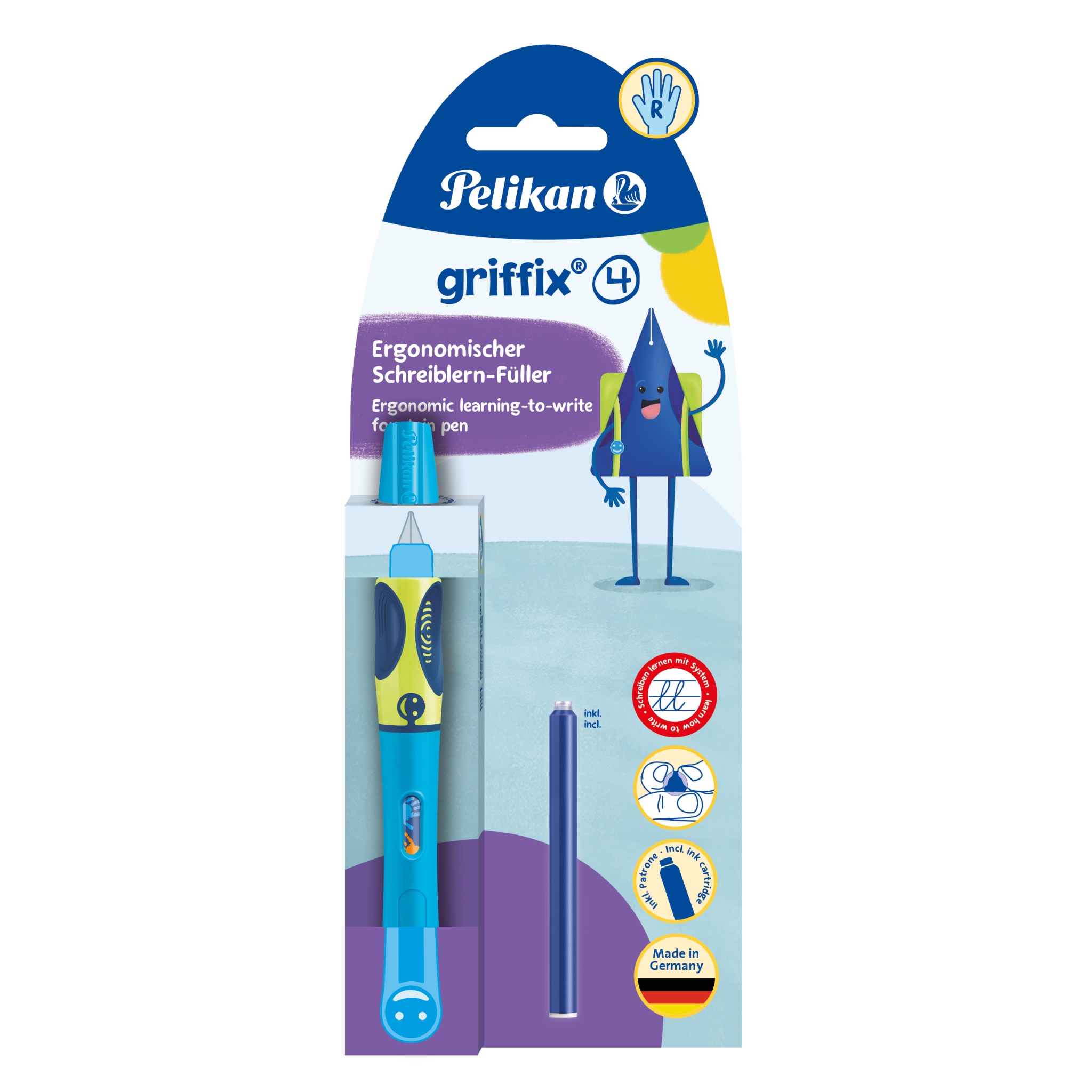 Bombičkové pero Pelikan Griffix 4, pro praváky, modré, závěs