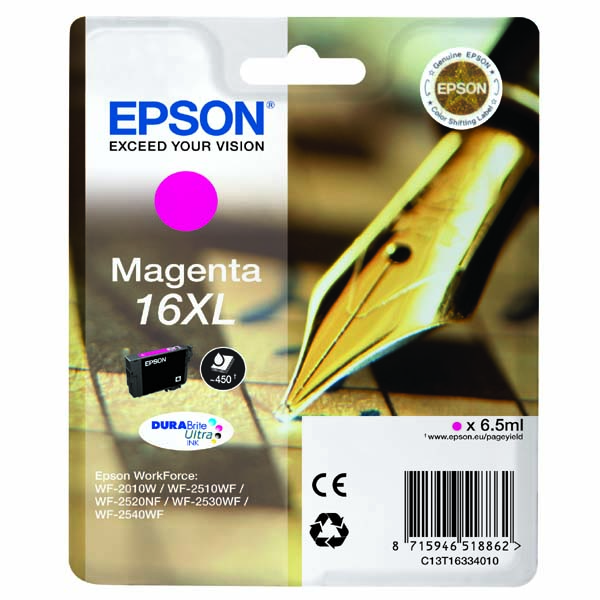 Inkoustová cartridge Epson C13T16334012, WF-2540WF, WF-2520NF, magenta, 16XL, originál