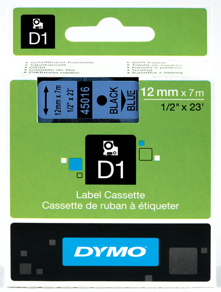 Páska Dymo D1 12 mm černý tisk/modrý podklad, 45016, S0720560