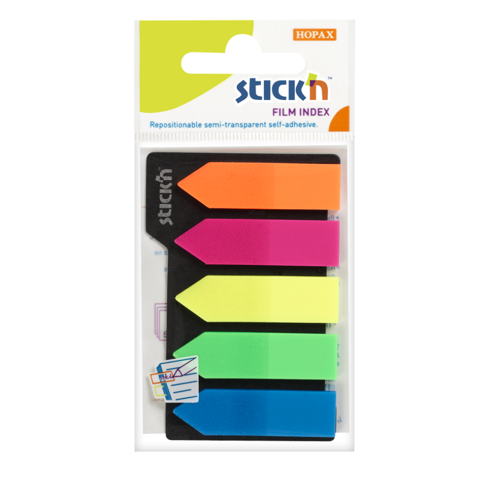 Samolepící záložky Stick'n 45x12mm, šipky, 5 barev