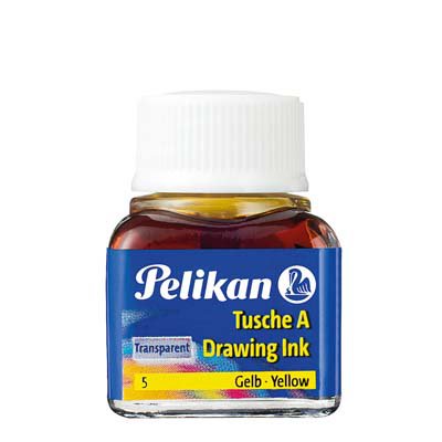 Tuš Pelikan A523 10 ml, pro kreslicí pera, kreslicí brky a štětce, žlutá