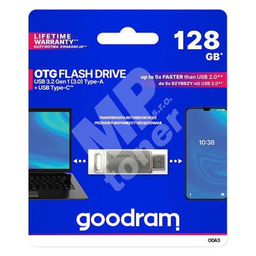 128GB Goodram ODA3, USB flash disk 3.0, USB-A/USB-C, stříbrná 1