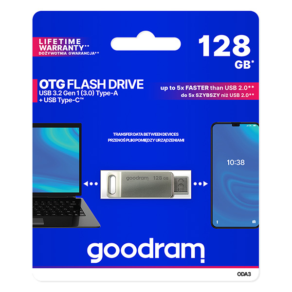 128GB Goodram ODA3, USB flash disk 3.0, USB-A/USB-C, stříbrná