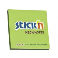 Samolepící bloček Stick&#39;n 76x76mm, neon zelená, 100 lístků