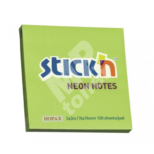 Samolepící bloček Stick n 76x76mm, neon zelená, 100 lístků 1