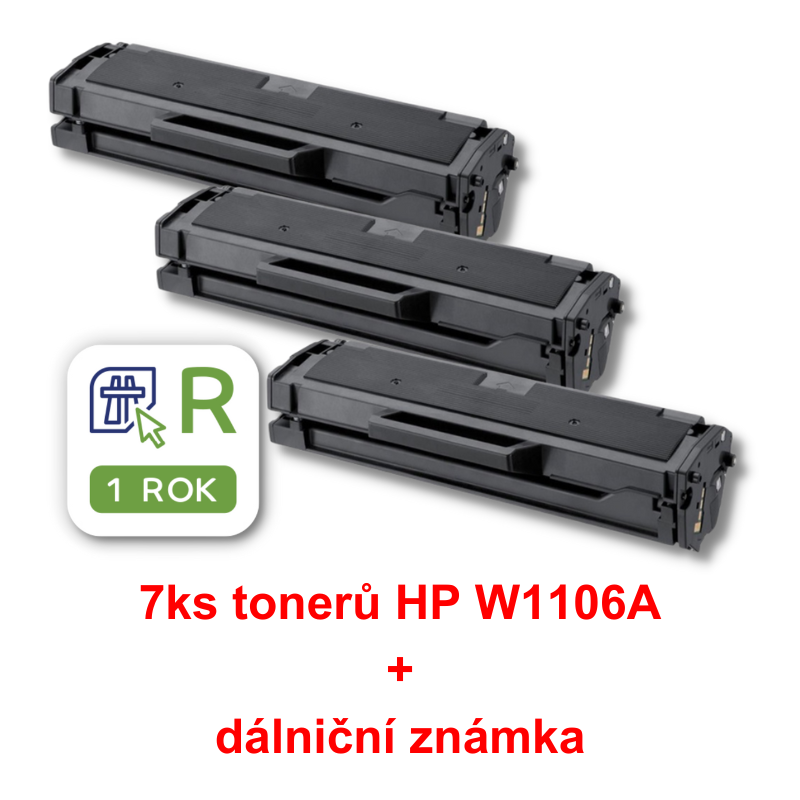 7ks kompatibilní toner HP W1106A, black, 106A, MP print + dálniční známka