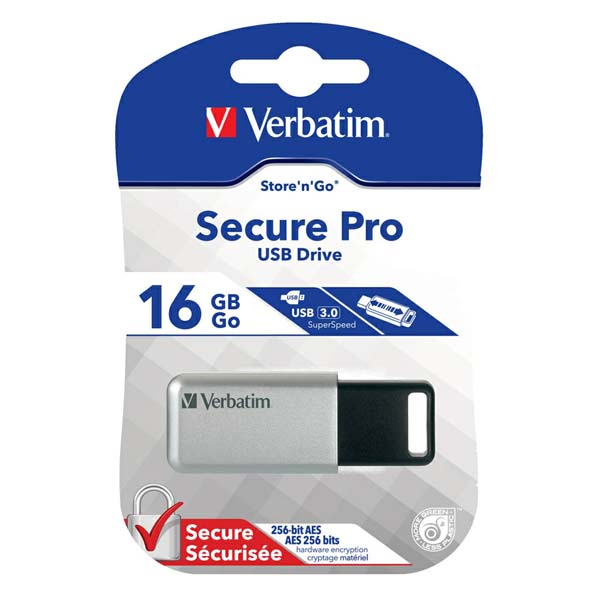 16GB Verbatim Store'n'Go Secure Pro, USB flash disk 3.0, 98664, stříbrná