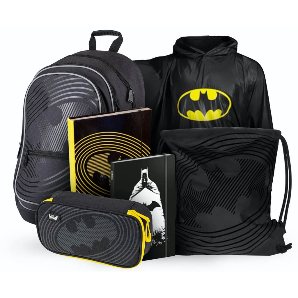 Set 6dílný Baagl, Batman, batoh, penál etue, sáček, notes, pláštěnka, desky