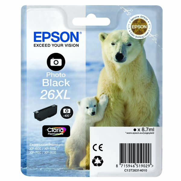 Inkoustová cartridge Epson C13T26314012, XP-800, XP-700, photo black, 26XL, originál