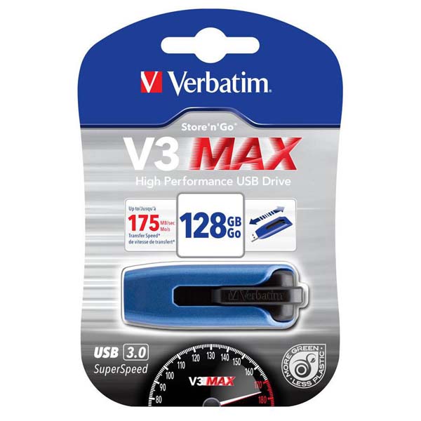 128GB Verbatim Store'N'Go V3 MAX, USB flash disk 3.0, 49808, modrá