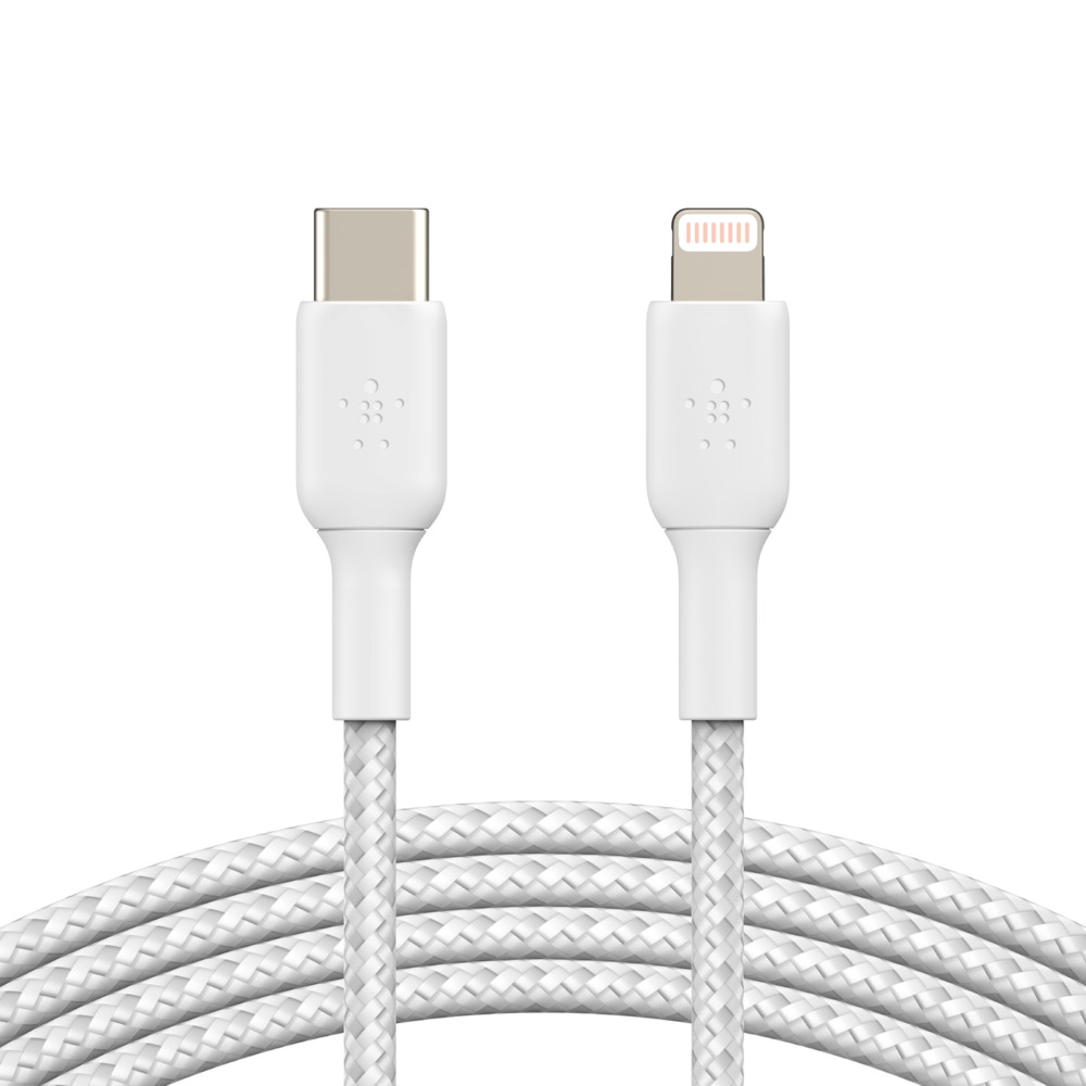 Kabel oplétaný Belkin, USB-C - Lightning, 2m, bílý