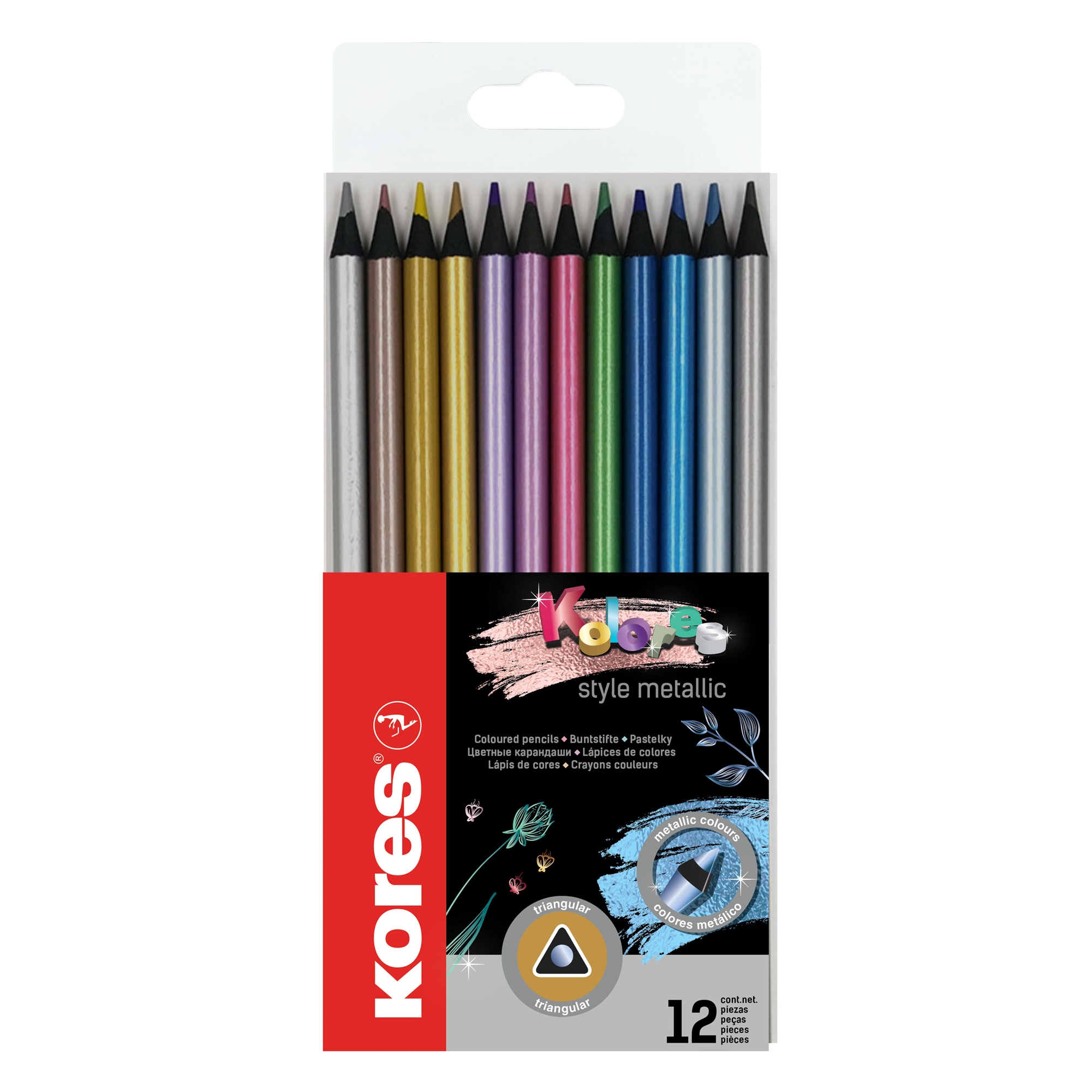 Pastelky Kores Kolores Style Metallic, trojhranné, 12 barev