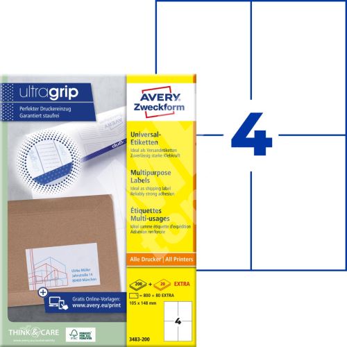 Samolepící etikety Ultragrip 105 x 148 mm, 220 listů A4 3483-200 1