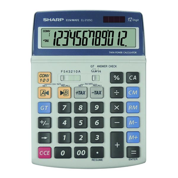 Kalkulačka Sharp EL2125C, šedá, stolní, dvanáctimístná