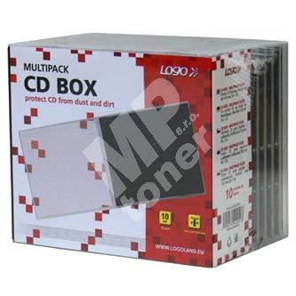 Box na 1 ks CD, průhledný, černý tray, LOGO, 10-pack 1