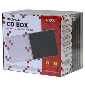 Box na 1ks CD, 10,4mm, průhledný, černý tray, 10-pack, Logo