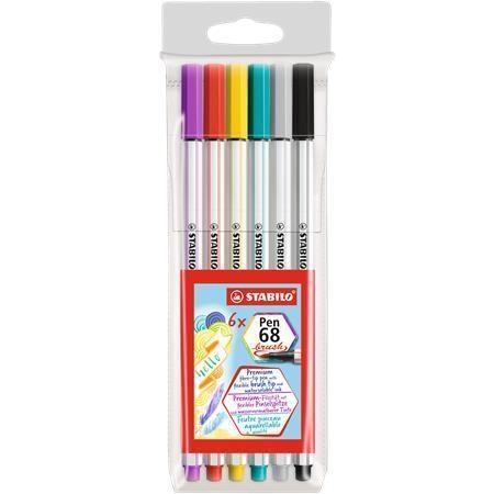 Štětcové fixy Stabilo Pen 68 brush, 6 barev
