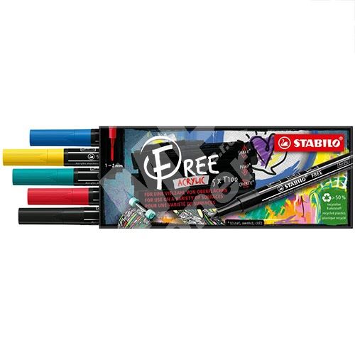 STABILO FREE Acrylic akrylový popisovač T100 Kulatý hrot 1-2 mm - Royal, sada 5 ks 1