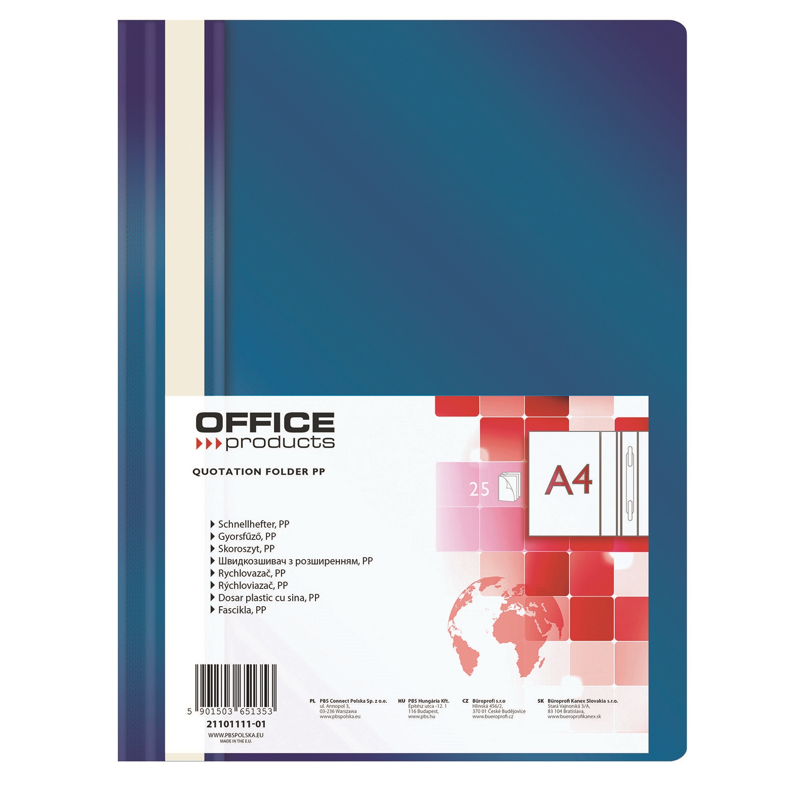 Rychlovazač Office A4, PP, 100/170 mic, tmavě modrý