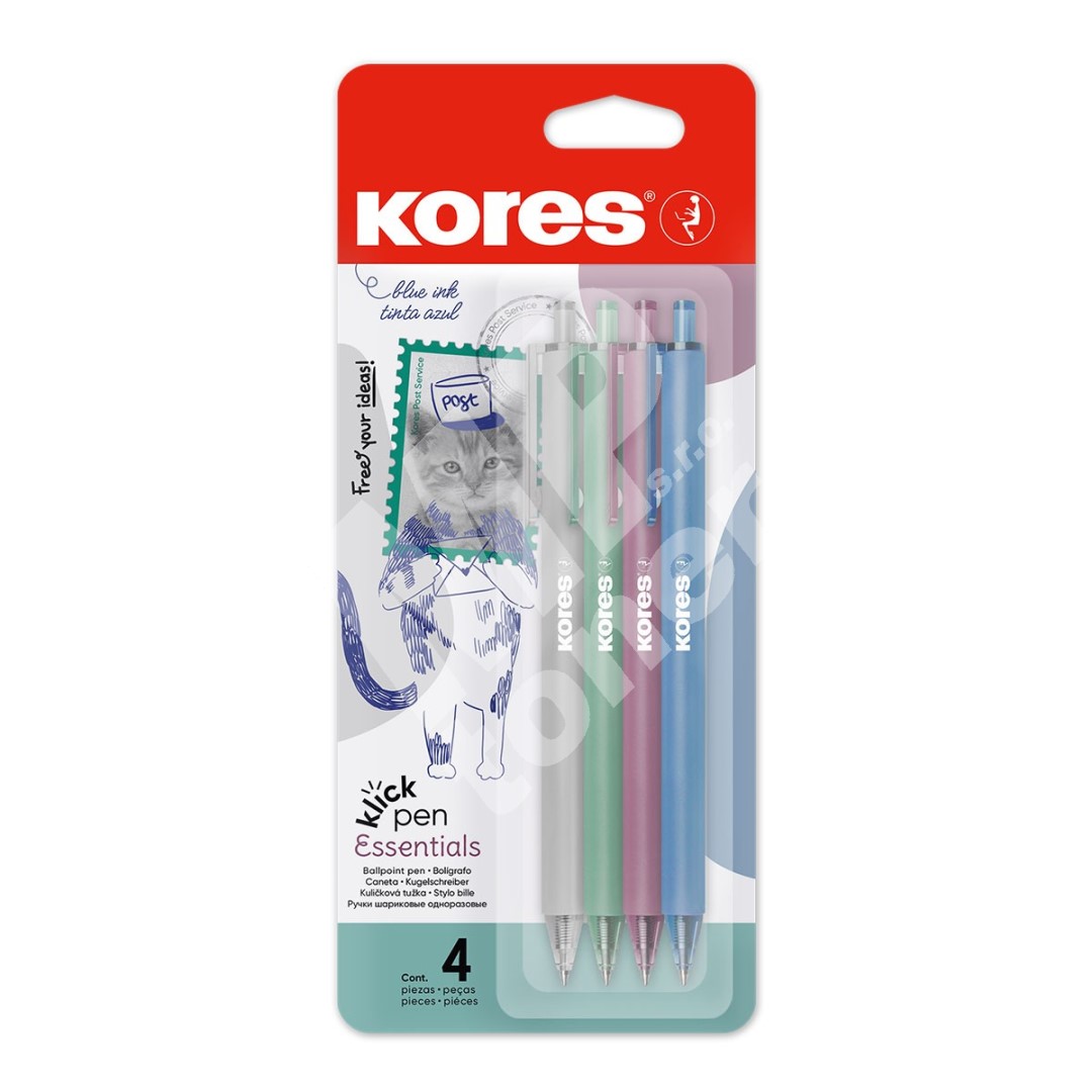Stiskací kuličkové pero Kores Klick Pen Essentials, vintage barvy Balení: blistr 4 ks 1