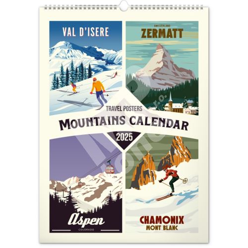 Nástěnný kalendář Notique Cestovatelské plakáty, hory 2025, 33 x 46 cm 1