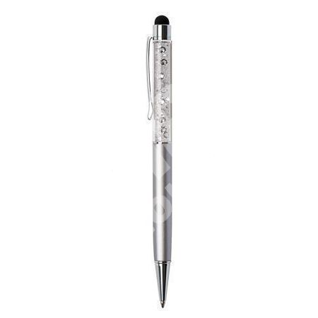 Kuličkové dotykové pero Art Crystella, s bílými krystaly Swarovski, stříbrná, 14 cm 1