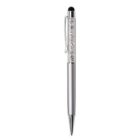 Kuličkové a dotykové pero Art Crystella, s bílými krystaly Swarovski, stříbrná, 14 cm