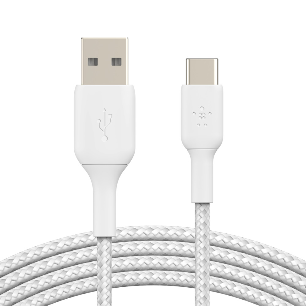 Kabel oplétaný Belkin, USB-C - USB-A, 1m, bílý