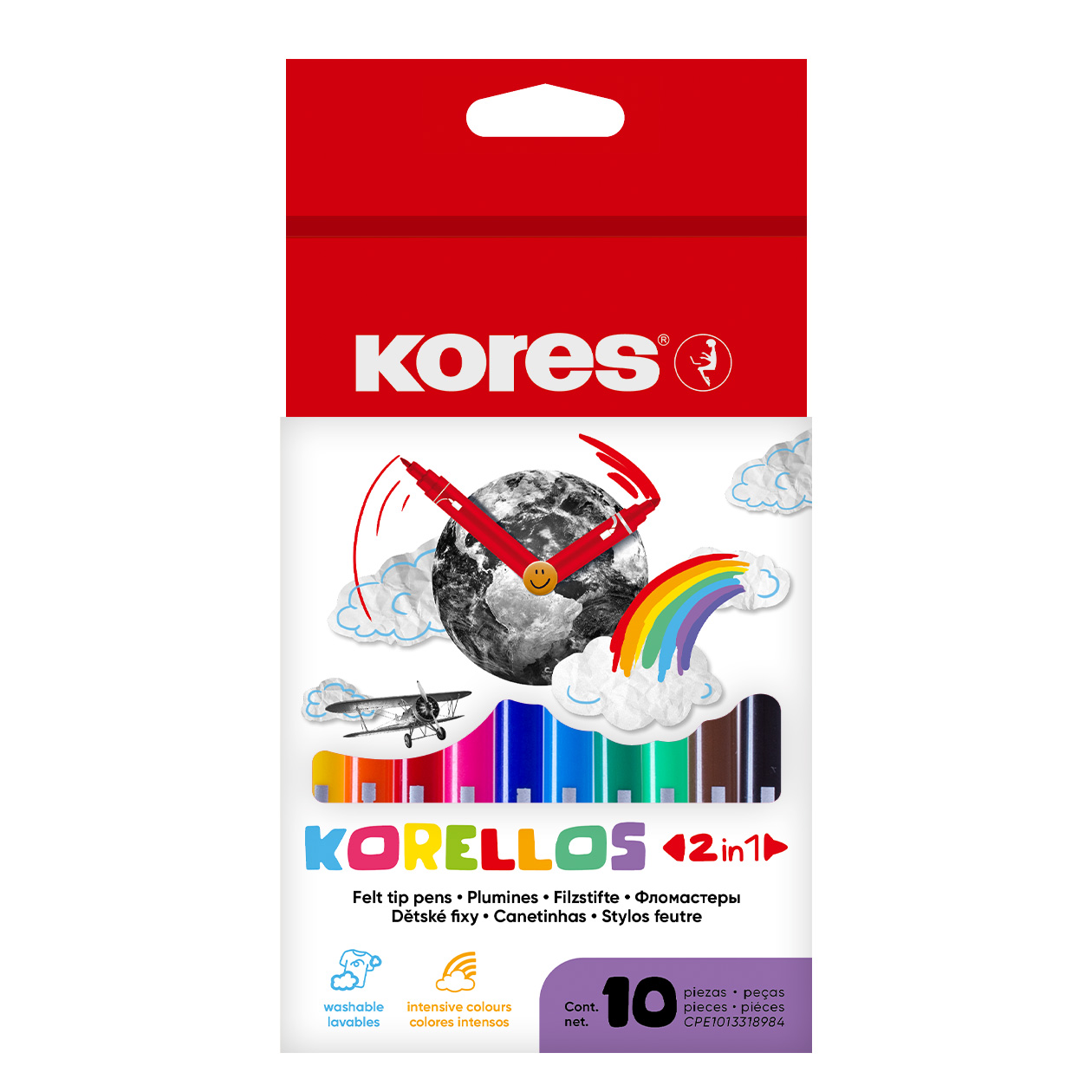 Dětské fixy Kores Korello, 2v1 (tenký a silný hrot), 10 barev