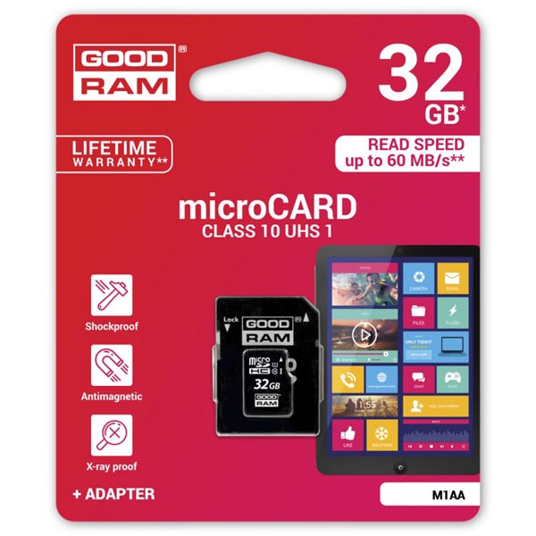 32GB Goodram Micro Secure Digital Card, micro SDHC, UHS-I, s adaptérem