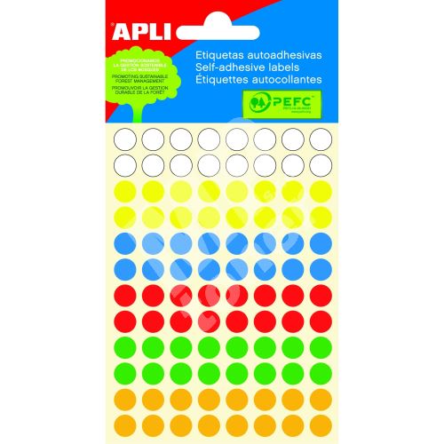 Samolepicí etikety Apli, kolečka 8mm, 288ks, mix barev 1