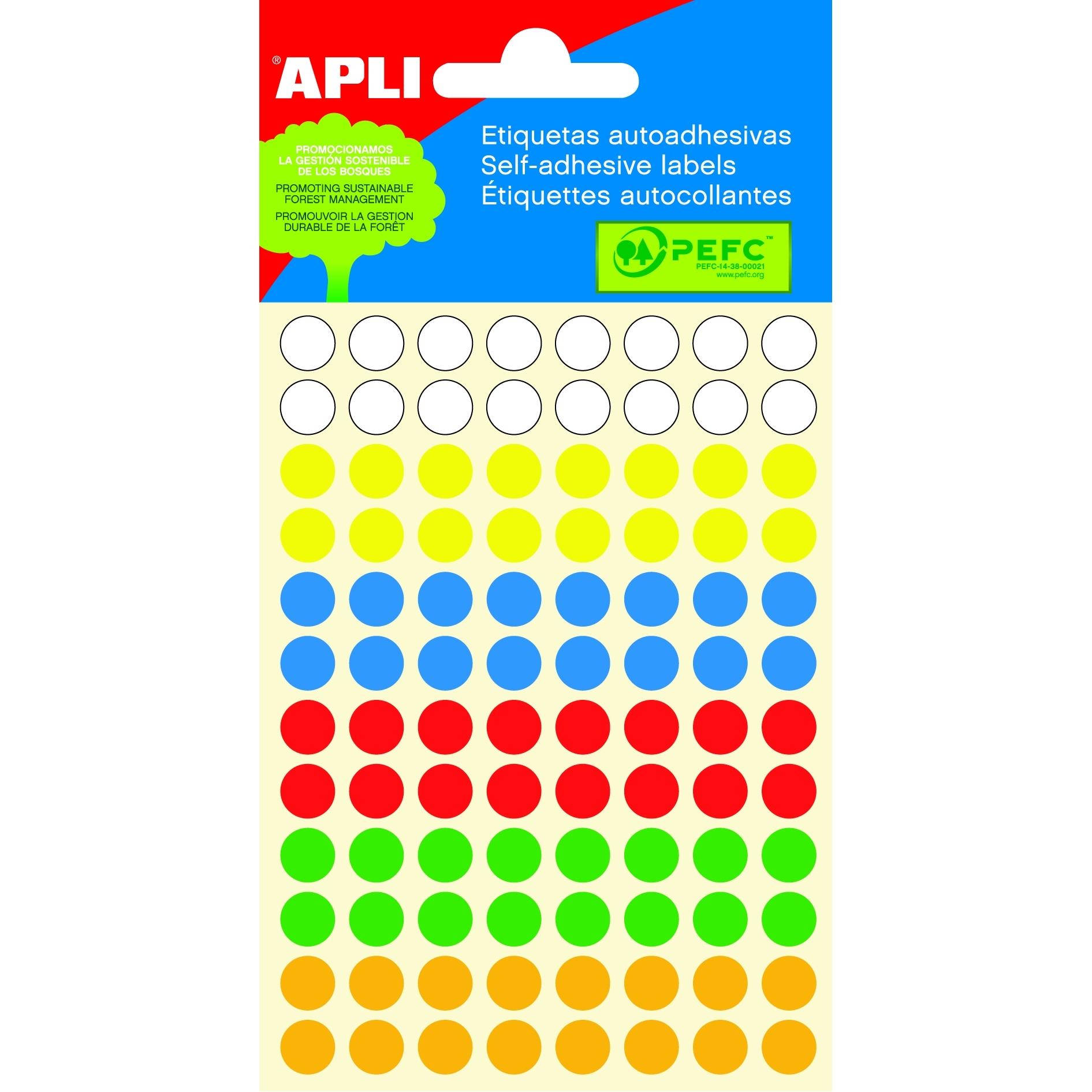 Samolepicí etikety Apli, kolečka 8mm, 288ks, mix barev