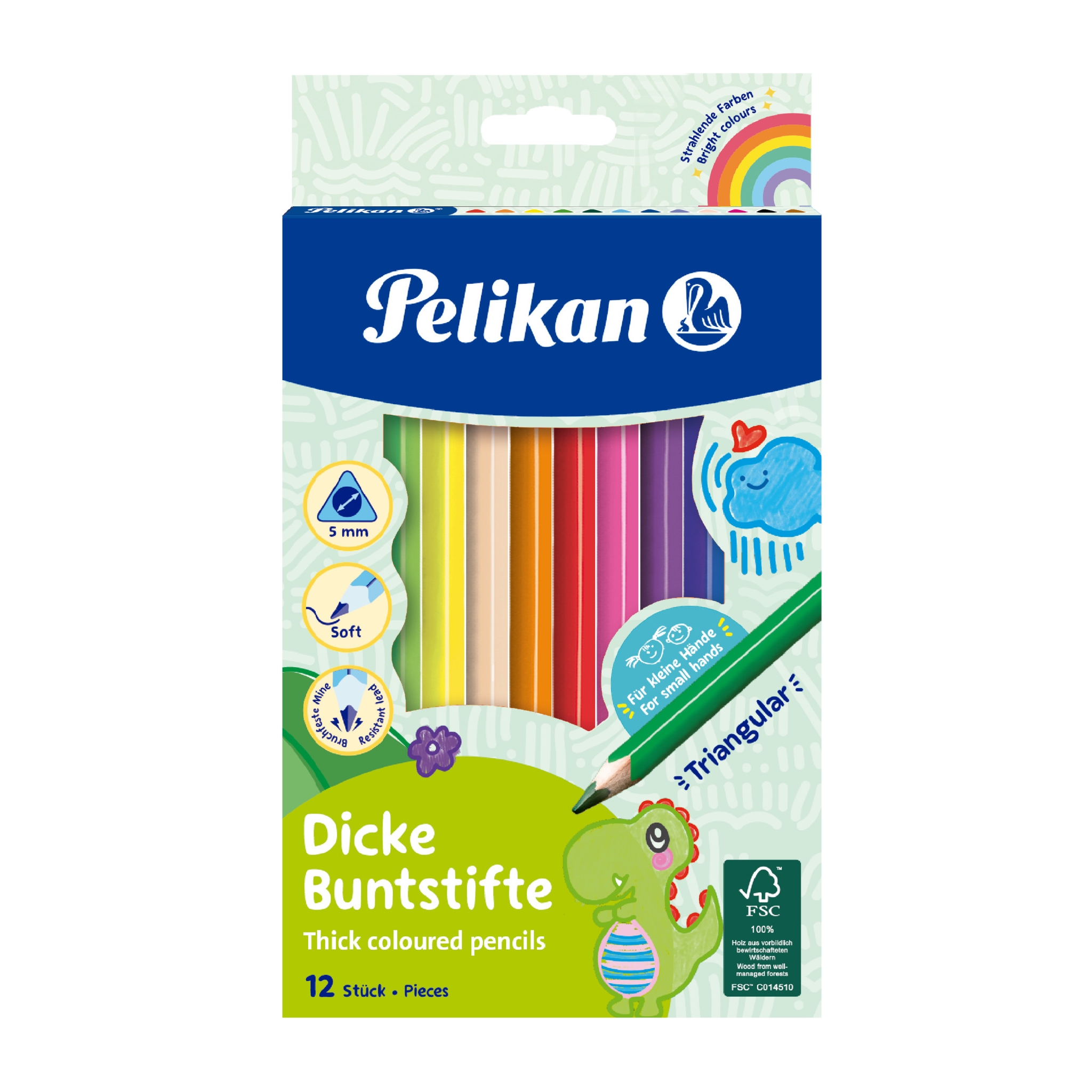 Pastelky Pelikan 12 barev, trojhranné, silné