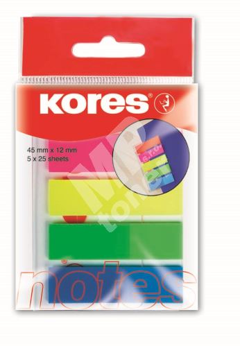 Samolepící záložky Kores Index Strips 45x12 mm, neonové, 5 barev 1