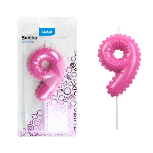 Svíčka č. 9 balónek RŮŽOVÁ LUMA 1