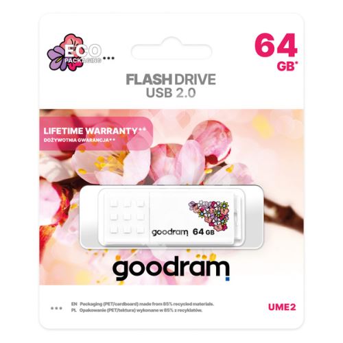 64GB Goodram UME2, USB flash disk 2.0, bílá, květiny 1