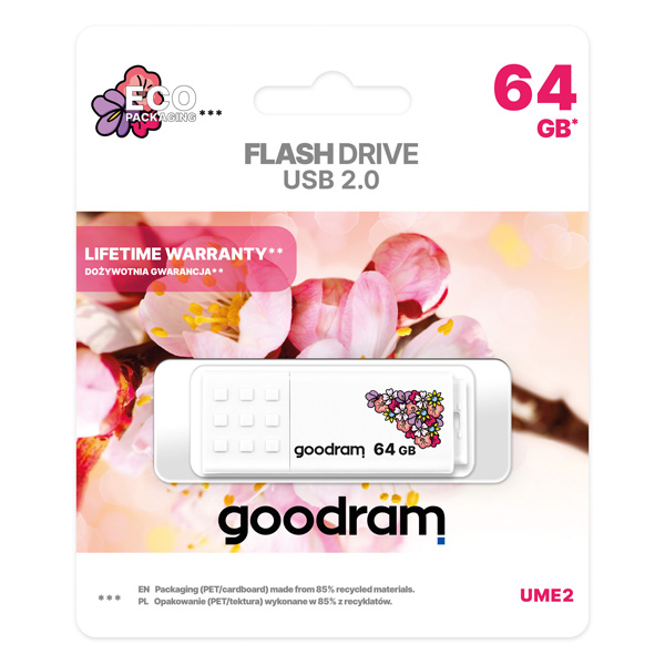 64GB Goodram UME2, USB flash disk 2.0, bílá, květiny
