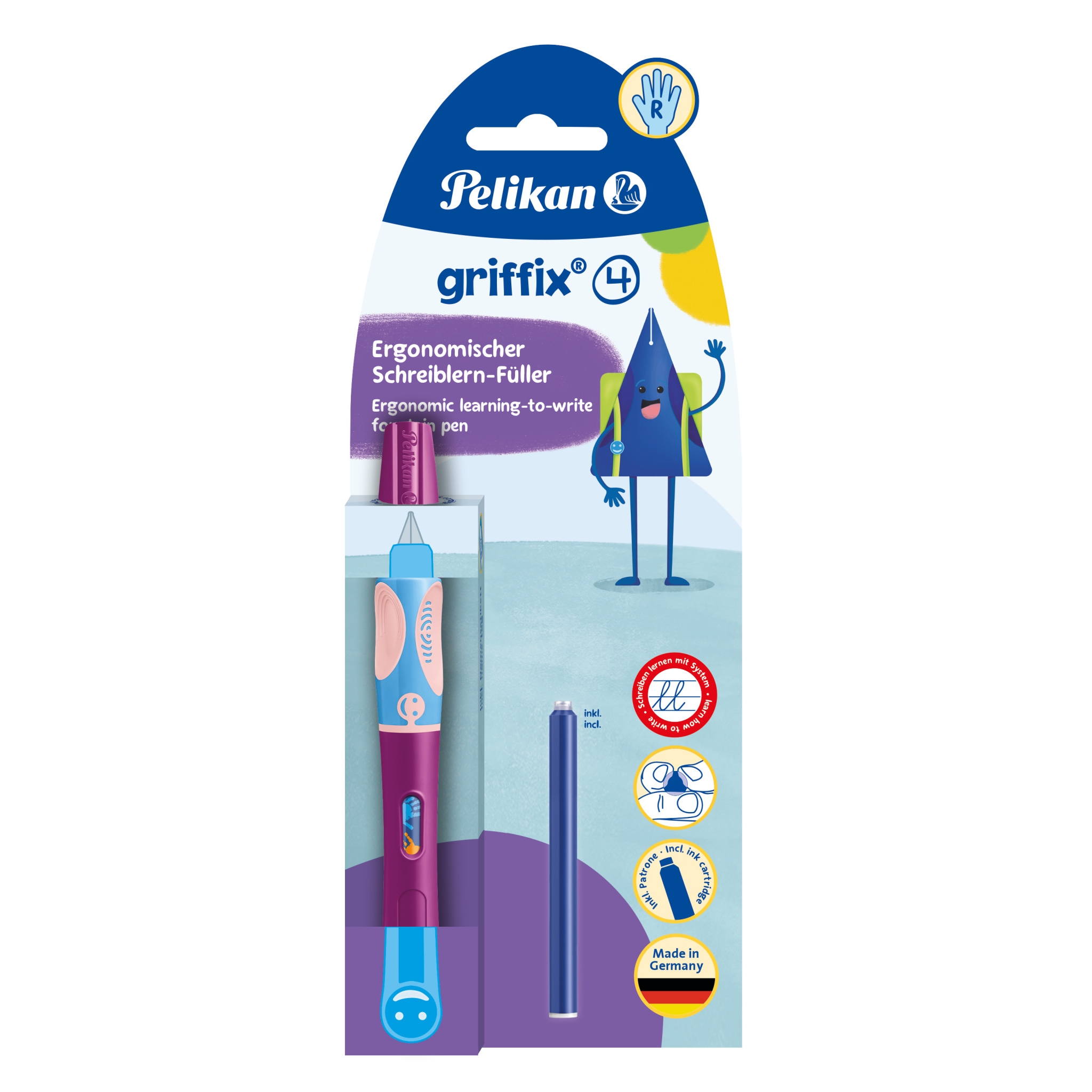Bombičkové pero Pelikan Griffix 4, pro praváky, fialové, závěs