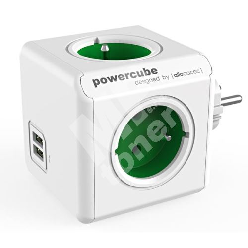 Rozbočovací zásuvka 240V Powercube, CEE7 (vidlice) 0.1m, Original USB, zelená 1