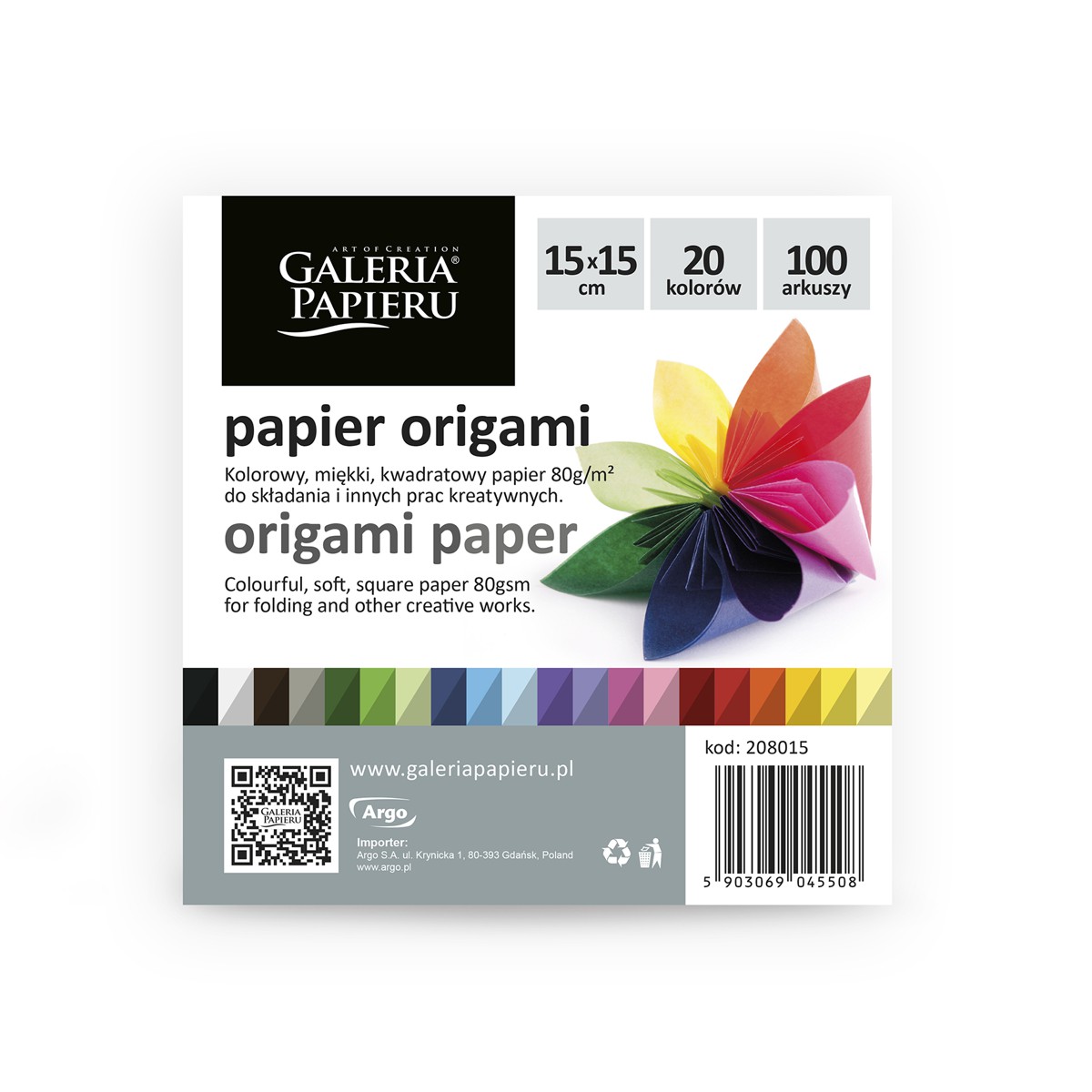 Origami papír barevný 15x15cm, 100ks