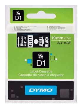 Páska Dymo D1 19 mm x 7m, bílý tisk/černý podklad, 45811, S0720910