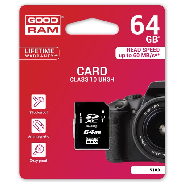 64GB Goodram Secure Digital Card, SDXC, UHS-I, Class 10