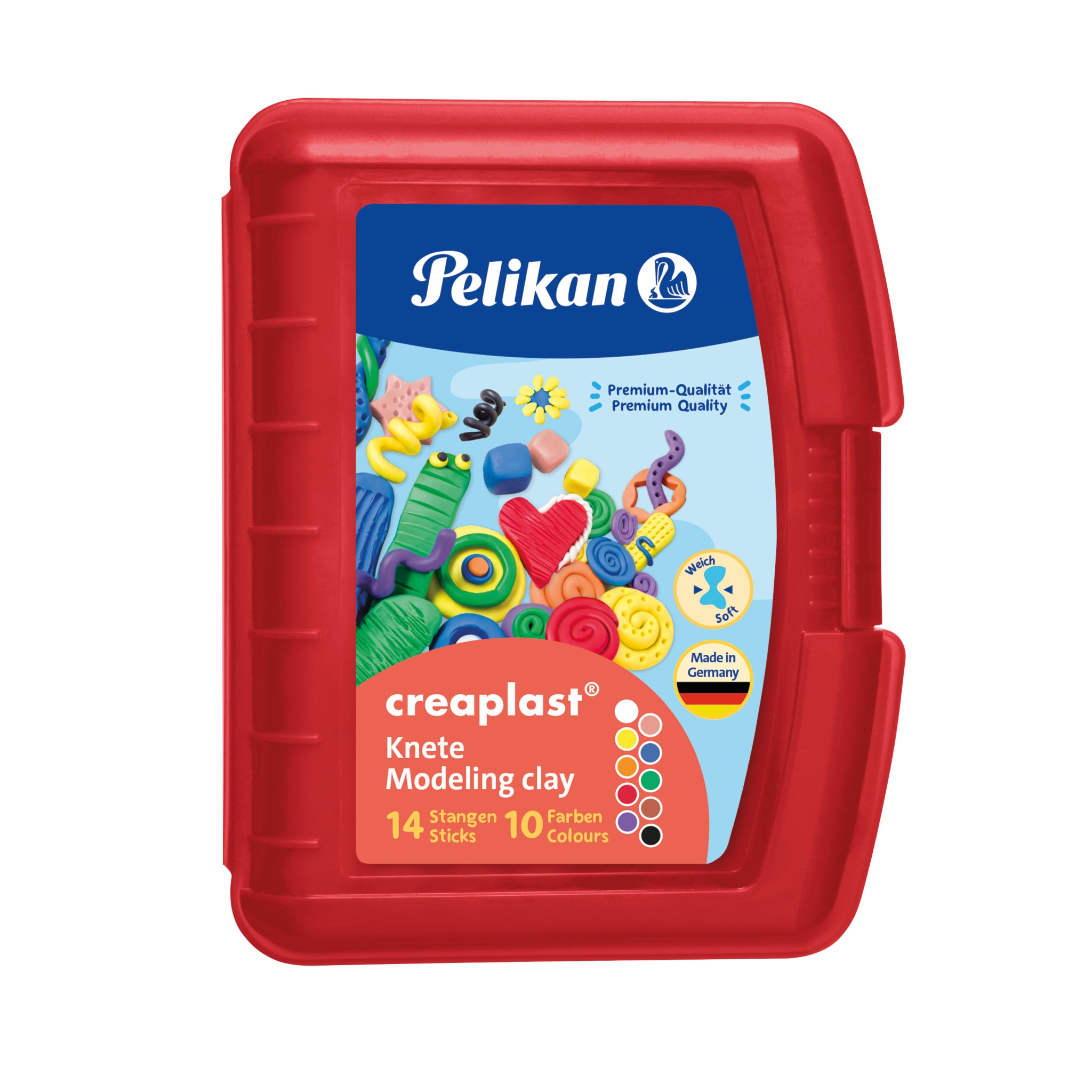 Plastelína Pelikan Creaplast, 10 barev, červená krabička