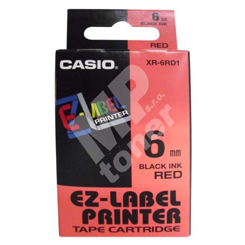 Páska Casio XR-6RD1 6mm černý tisk/červený podklad originál 1