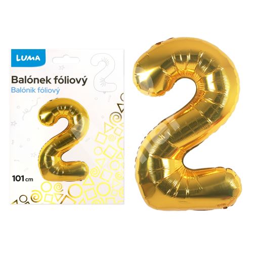 Balónek fóliový č. 2 ZLATÝ 101cm LUMA 1