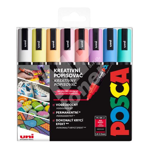 Uni Posca sada akrylových popisovačů PC-5M, 8 ks, mix pastelových barev 1